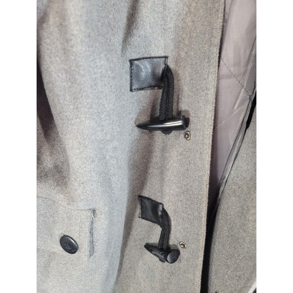 Carbon Wool Blend Coat Size Xl Gray Hooded Lined Pockets Long Button Front - Picture 11 of 11